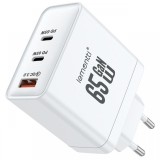 Lemontti Incarcator Retea GaN 2x Type-C si 1x USB-A, 65W, Fast Charge, EU Plug, Alb
