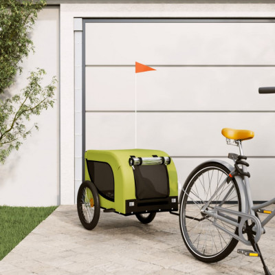 vidaXL Remorcă bicicletă animale companie, verde/negru, oxford/fier foto