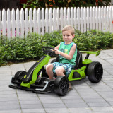 HOMCOM Go Kart Electric pentru Copii cu Scaun Reglabil, 2 Motoare, Claxon, Lumini și Muzică, 120x76x53,5 cm, Verde