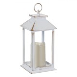 Felinar Decorativ, LED, Alb Auriu Brushed, 14x14x30cm, Lumină Albă Caldă, Sticlă și Plastic, Oem