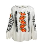 Ie Traditionala Alba cu Motiv Floral Portocaliu- IML26