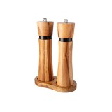 Set 2 rasnite ZYTEQ&reg; sare si piper, suport lemn acacia, inel otel negru, granulatie reglabila, mecanism ceramic dur, ax aluminiu, corp lemn, maro