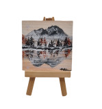Cumpara ieftin Pictura pe suport de lemn, Iarna, 7.5 x 7.5 cm, Oem