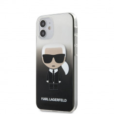 Husa Karl Lagerfeld pentru iPhone 12 Mini 5.4&amp;quot;, Gradient Ikonic Karl Collection, Negru foto