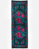 Scoarță / covor vintage din l&acirc;nă 187&times;542 cm, țesut la război, model floral cu trandafiri, piesă mare extra-long