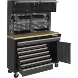 Set mobilier cu roti pentru atelier, banc de lucru mobil, 6 sertare, 3 dulapuri, panou perforat, Kraft