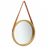 Oglinda de perete cu o curea, 40 cm, auriu GartenMobel Dekor, vidaXL