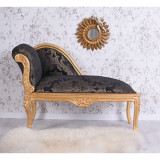 Sofa din lemn masiv auriu cu tapiterie din matase neagra CAT508A34, Paturi si seturi dormitor, Baroc