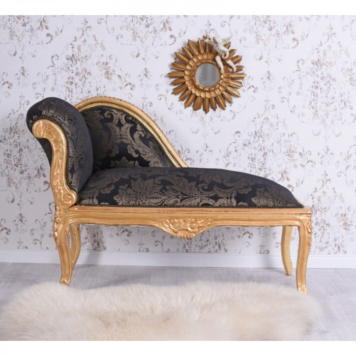 Sofa din lemn masiv auriu cu tapiterie din matase neagra CAT508A34