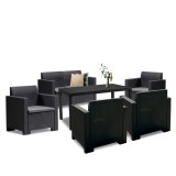 Set mobilier gradina Leziter Nero IV 6 locuri, aspect ratan, culoare grafit, rezistent UV, Italia