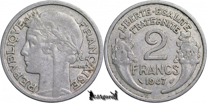 1947, 2 Francs - A Patra Republică Franceză - Franta