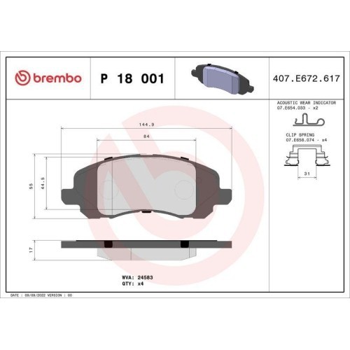 Placute frana Chrysler 200 Cabriolet 01.10-, 200 Sedan 01.10-, Sebring (Js) 09.06-12.10, Sebring Cabriolet (Js) 05.07-12.10; Dodge Avenger Saloon 06.