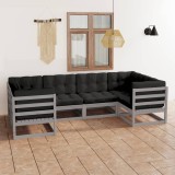 vidaXL Set mobilier de grădină cu perne, 6 piese, gri, lemn masiv pin 3077296