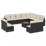 Set mobilier de gradina cu perne, 13 piese, negru, poliratan