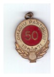 Insigna Omagiu partidului 1971, Al X-lea concurs al artistilor amatori, doar partea inferioara, stare buna, Romania de la 1950