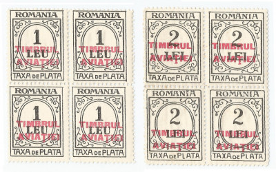 |Romania, LP XII.11/1931, Taxa de plata cu supr. TIMBRUL AVIATIEI, bloc 4, MNH foto