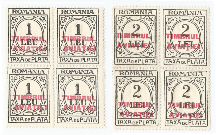 |Romania, LP XII.11/1931, Taxa de plata cu supr. TIMBRUL AVIATIEI, bloc 4, MNH