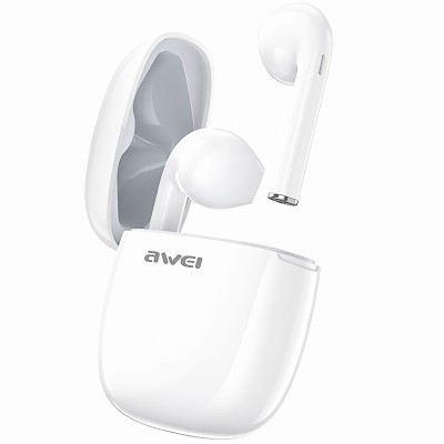 Handsfree Casti Bluetooth Awei T28, MultiPoint, cu LED Display si suport incarcare, Alb foto