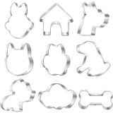 Cumpara ieftin Set 9 forme pentru prajituri cu tema catei Lanmok, dimensiuni diferite, otel inoxidabil, argintiu