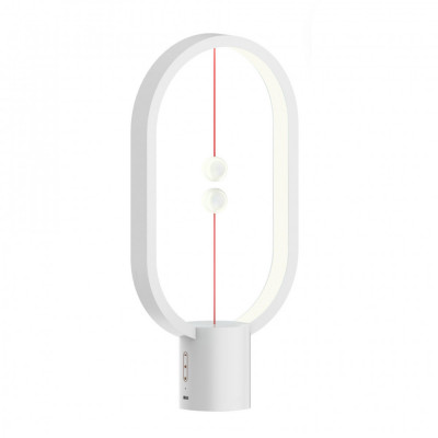 Lampa LED ambientala, forma de elipsa, lumina calda/rece pentru o atmosfera placuta, cu acumulator, material ABS, 5V USB Type-C, BRAGUS, Alb foto