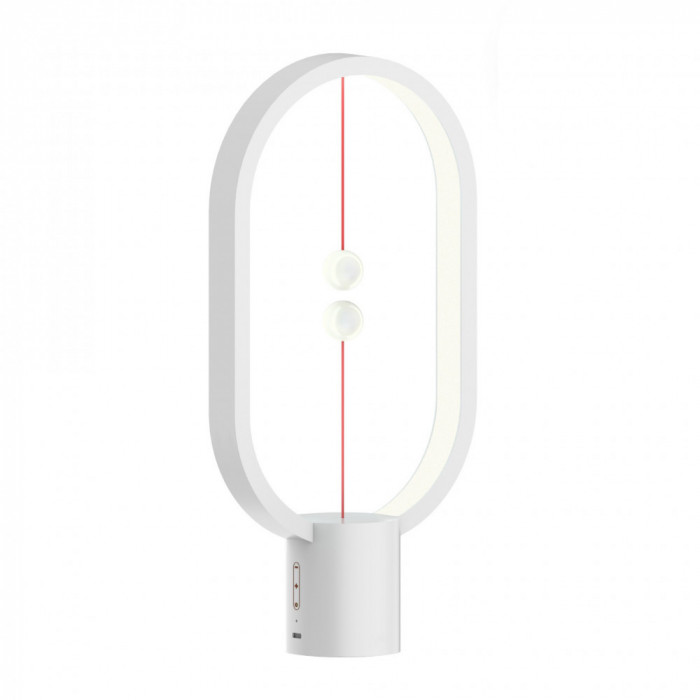 Lampa LED ambientala, forma de elipsa, lumina calda/rece pentru o atmosfera placuta, cu acumulator, material ABS, 5V USB Type-C, BRAGUS, Alb