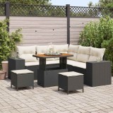 Set canapea de grădină de 8 piese cu perne Negru Poli Ratan Acacia