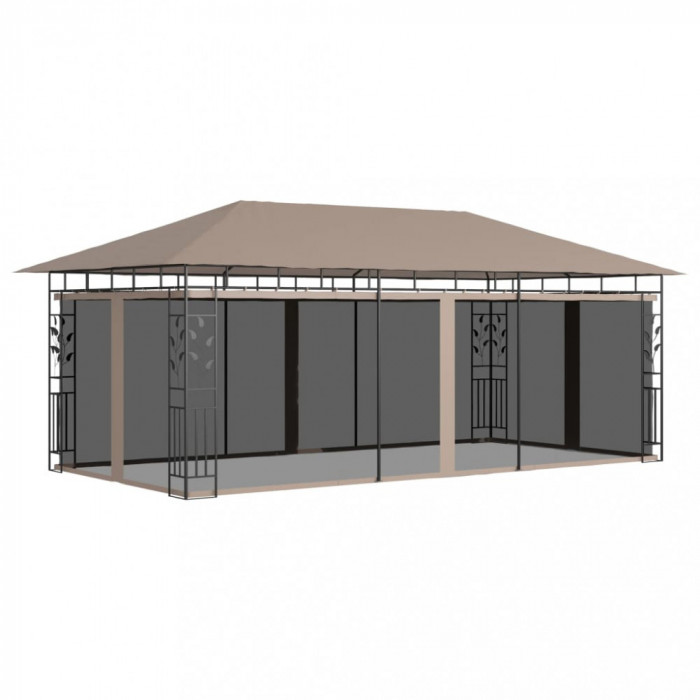 Pavilion cu plasă anti-ț&acirc;nțari, gri taupe, 6x3x2,73 m, 180 g/m&sup2;