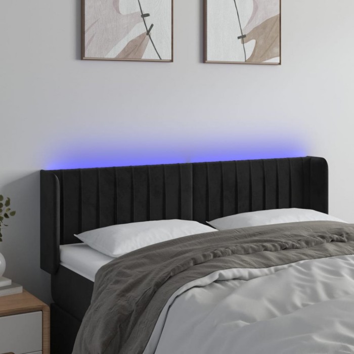 Gossi tablie de pat cu led, negru, 147x16x78/88 cm, catifea
