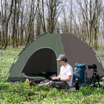 Outsunny Cort pentru Camping Pop-Up pentru 4 Persoane cu Geanta pentru Transport, Carlige pentru Lampa si Buzunare pentru Depozitare, 210x210x135cm foto