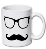 Cana alba personalizata &quot; Mustata + Ochelari &quot;, INOVATIX&reg;. 330ml, Oem
