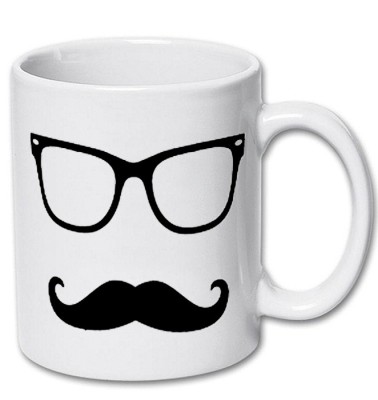 Cana alba personalizata &amp;quot; Mustata + Ochelari &amp;quot;, INOVATIX&amp;reg;. 330ml foto