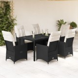 VidaXL Set mobilier de grădină cu perne, 7 piese, negru, poliratan