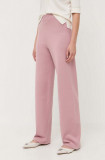 Max Mara Leisure pantaloni femei, culoarea roz, drept, high waist