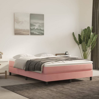 vidaXL Saltea de pat cu arcuri, roz, 140x190x20 cm, catifea foto