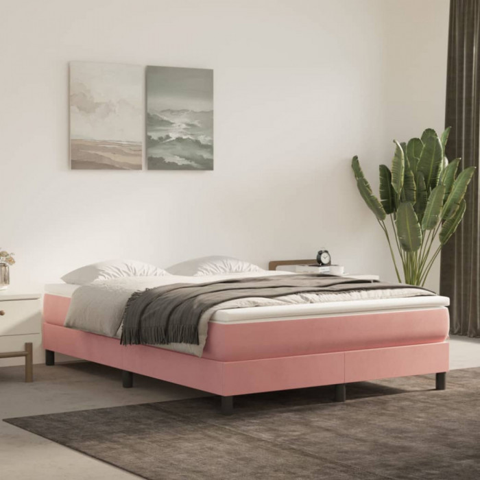 vidaXL Cadru de pat box spring, roz, 140x190 cm, catifea