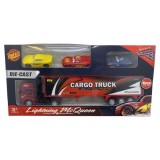 Set 3 Mașini și Tir Cargo, Plastic/Metal, 27cm Tir, 6cm Mașină, +3 Ani