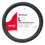 Husa volan auto din piele naturala matlasata AMiO, marime L, pentru diametru exterior 39-41 cm, forma ergonomica, montaj usor, SWC-51-L