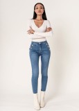 Cumpara ieftin Blugi dama albastri slim cu nasturi Nina Carter P217-5 M9