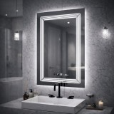 Oglinda LED Rectangulara, 60x80cm, Venezia Senzor MotionGlow Marcello, Sistem Dezaburire, Ceas &amp; Termometru, Dimabila, Lumina Calda Neutra Rece 3000K/