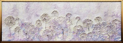 Tablou cu flori lila pictate manual Pictura abstracta cu flori mov 150x60cm foto