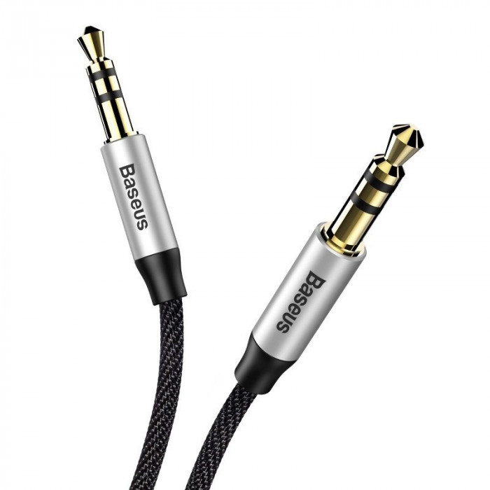 Cablu audio Basesu Mufa 3.5 mm AUX, 1.5m, Negru/Argintiu