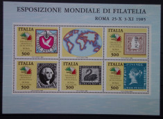 Timbre bloc Italia , expozitia mondiala de filatelie 1985 foto