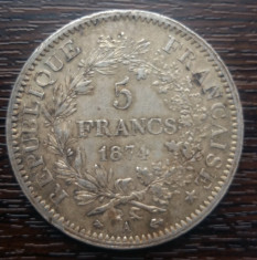 (A2) MONEDA DIN ARGINT FRANTA - 5 FRANCS 1874, LIT. A, HERCULES foto