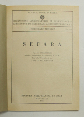 SECARA de A . PRIADCENCU si AL. MELACHRINOS , 1954 ,COPERTI REFACUTE foto