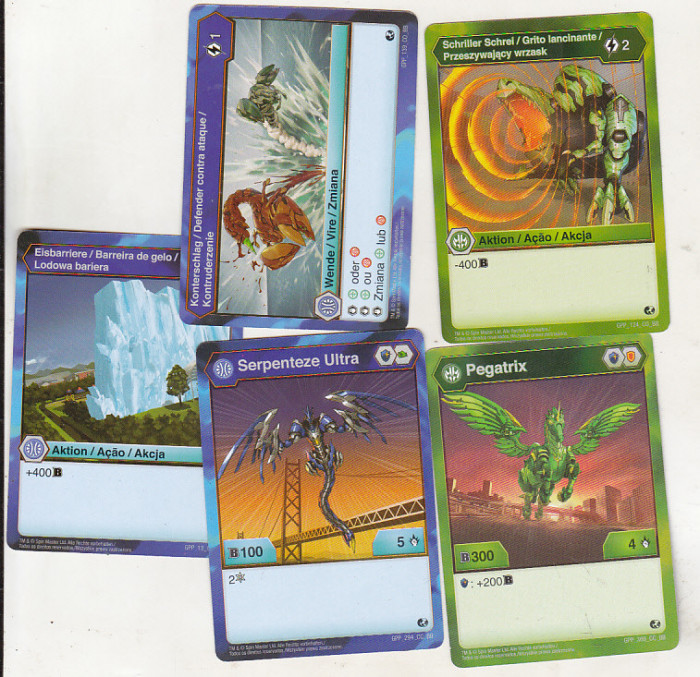 bnk jc Bakugan - set 5 carduri diferite , nemagnetice