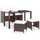 Set Mobilier Gradina Gossi 5 Piese, Poliratan Maro, Perne Incluse, Masa Sticla, Scaune si Taburete, Rezistent Intemperii