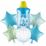 Set 6 baloane biberon albastru It&#039;s a boy