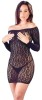 Rochie Neagra Seductoare Transparenta cu Maneci Lungi si Decolteu pe Umeri + Chilot Asortat. Elastica, Fara Cusaturi. Marime Universala S/L