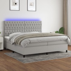 Gossi pat cu arcuri, saltea si led, gri deschis, 200x200 cm, textil