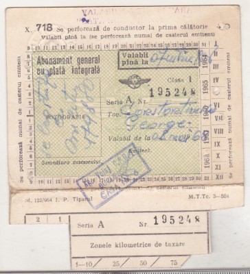 bnk div CFR - Abonament general cu plata integrala - Cls 1 - 1968 foto